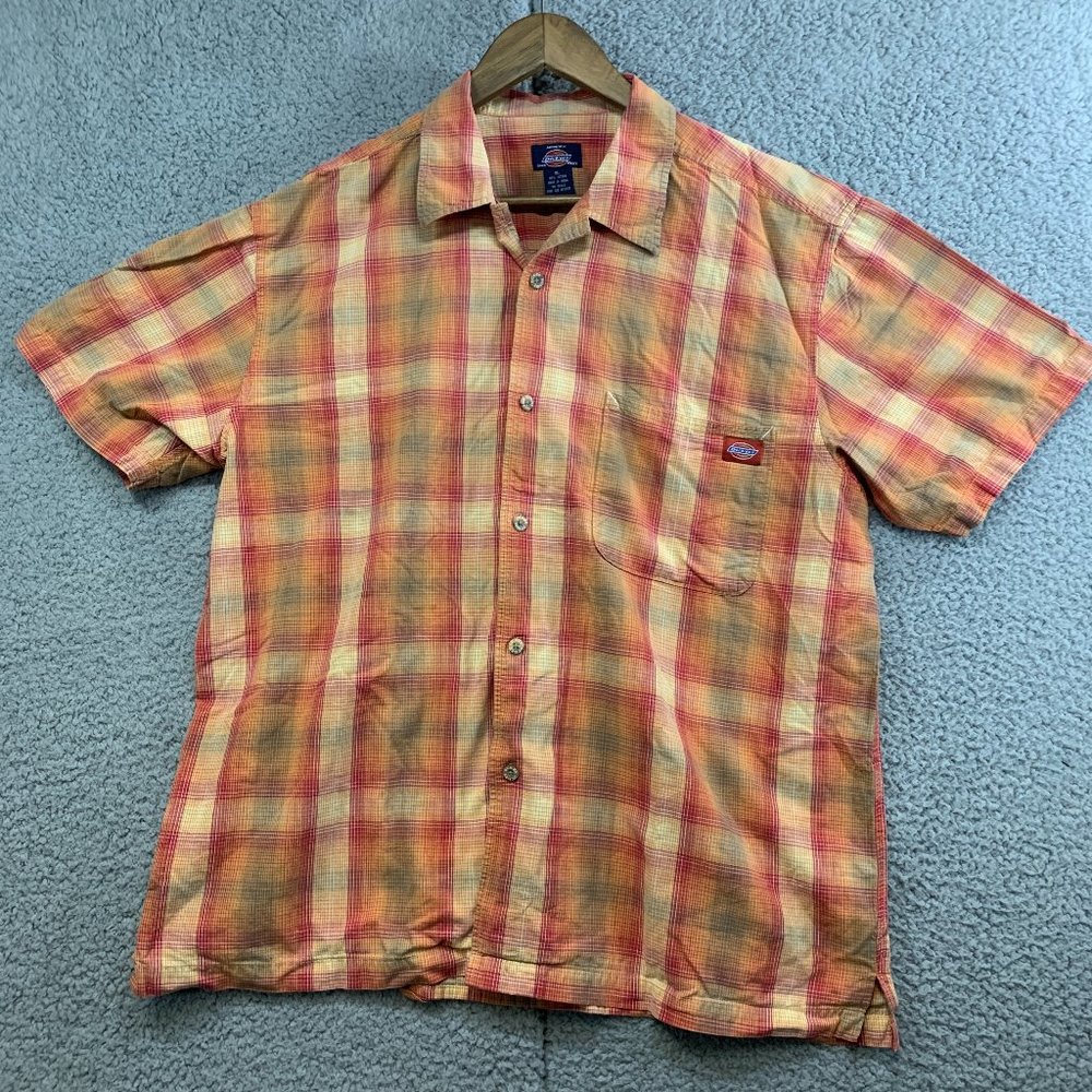 Dickies Plaid Orange Button Up . Perfect Condition